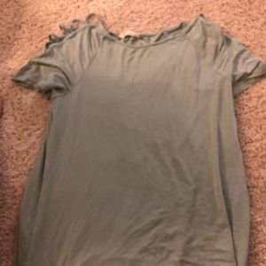 Light green shirt with cutout sleeves